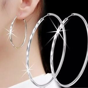 Textured Hoop Earrings, 925 Silver Plated Earrings